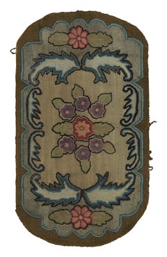 Antique Hooked Rug with Floral Medallion & Scrollwork Design - Rug & Kilim
