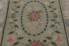 Antique Hooked Rug with Floral Medallions in Soft Sage Green - Rug & Kilim