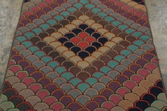 Antique Hooked Rug with Folk Art Geometry & Bright Color Play - Rug & Kilim