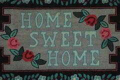 Antique Hooked Rug with “Home Sweet Home” Quote & Flowers - Rug & Kilim