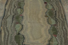 Antique Hooked Rug with Leaf Design in Pastel Green Tones - Rug & Kilim