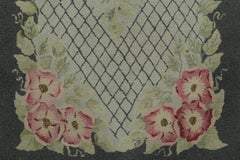 Antique Hooked Rug with Multicolor Floral Medallion & Vine Border - Rug & Kilim