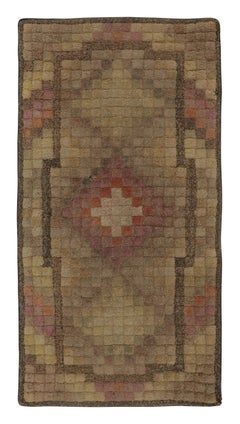 Antique Hooked Rug with Multicolor Geometric Medallion Design - Rug & Kilim