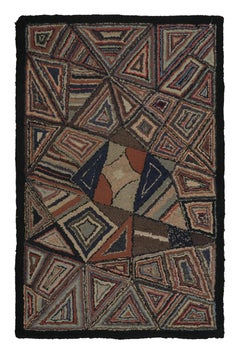 Antique Hooked Rug with Multicolor Geometric Mosaic Design - Rug & Kilim