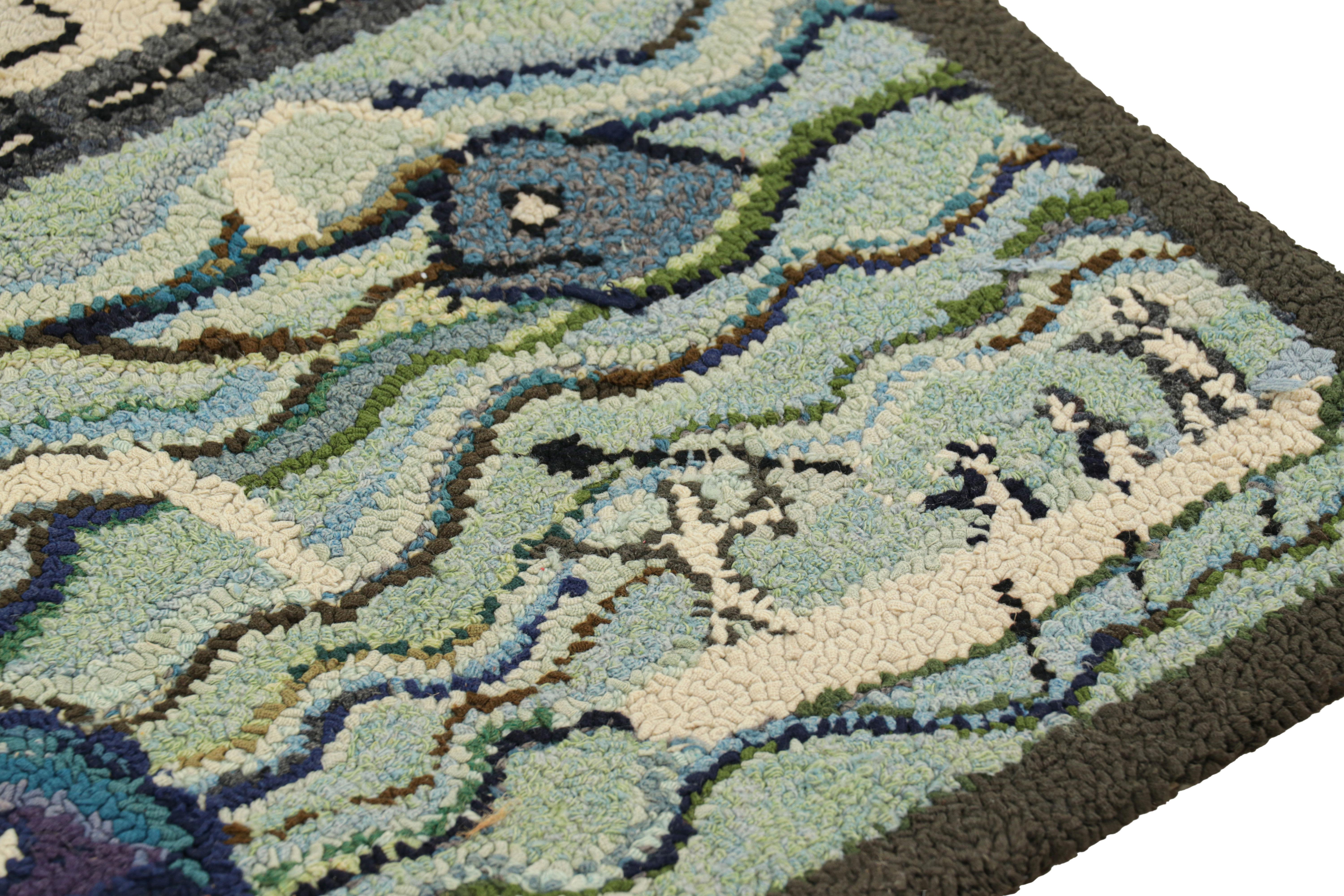 American Antique Hooked Rug with Ocean Pictorials in Blue and Cream, from Rug & Kilim For Sale