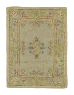 Antique Hooked Rug with Pastel Medallions & Garland Border - Rug & Kilim