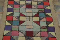 Antique Hooked Rug with Playful Geometric Grid in Multicolor - Rug & Kilim