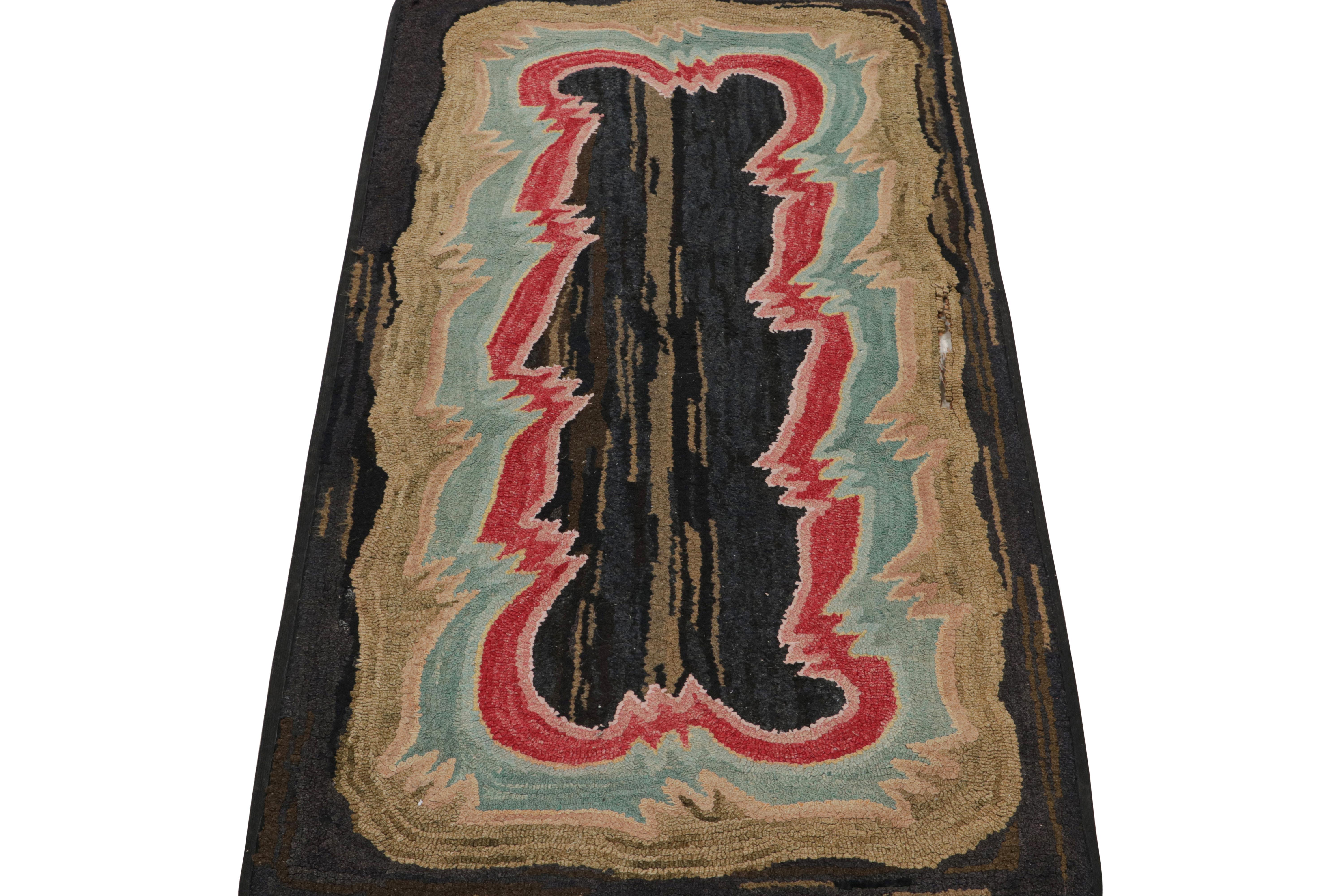 American Antique Hooked Rug with Polychromatic Borders, from Rug & Kilim For Sale