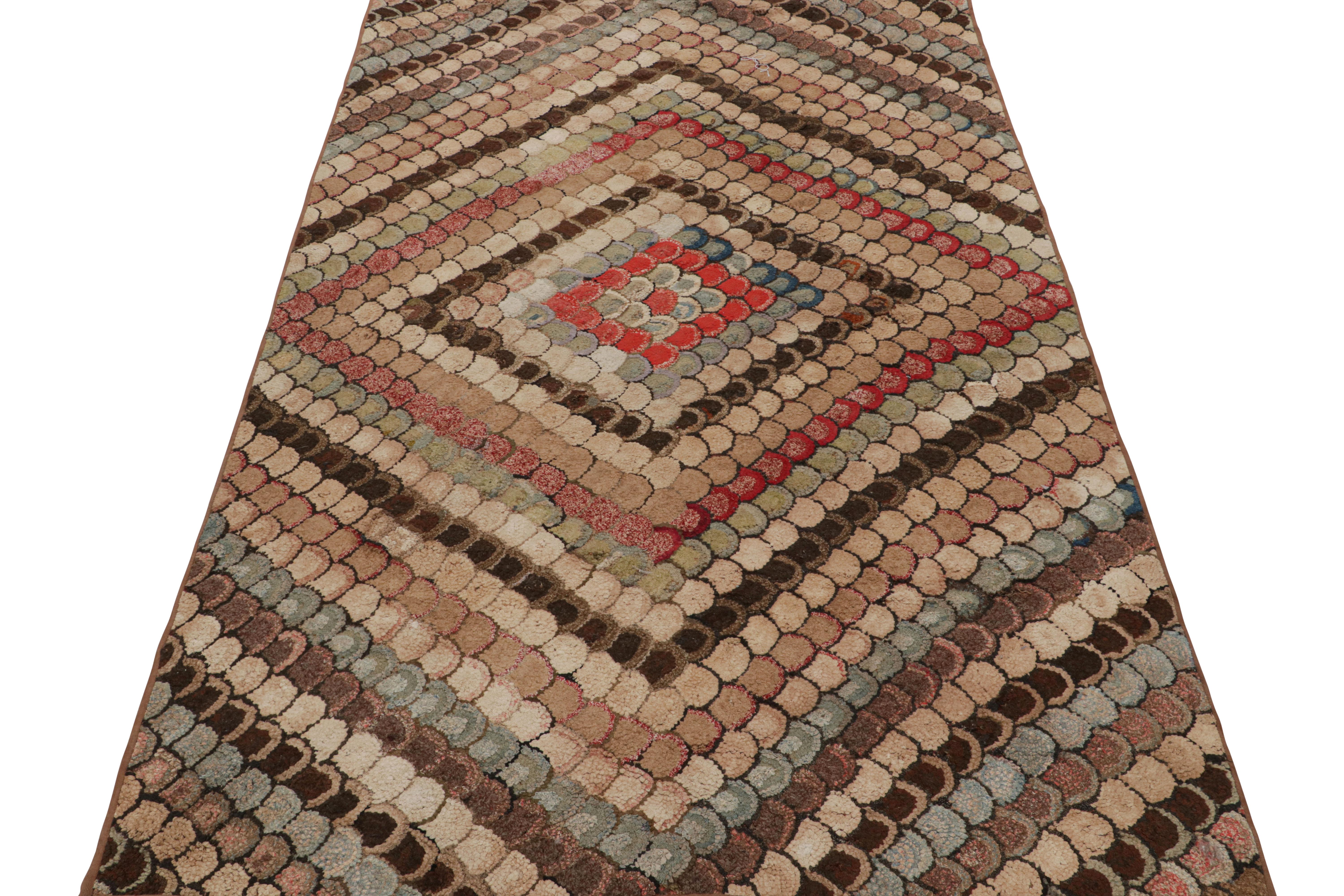 American Antique Hooked Rug with Polychromatic Chevron Patterns, from Rug & Kilim For Sale
