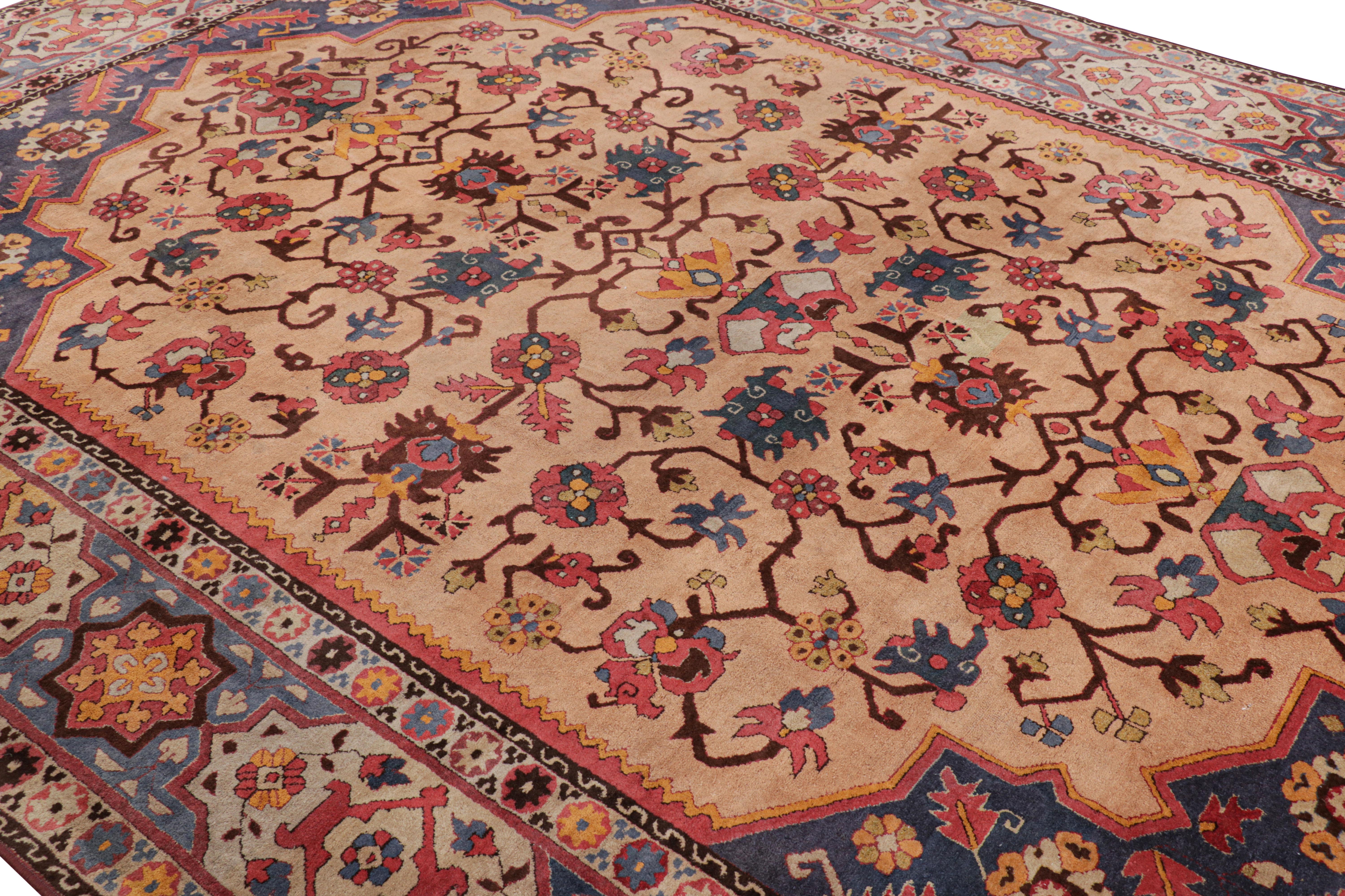 Made with wool and originating from Germany circa 1920, this piece is a rare 9x12 antique hooked rug with floral patterns and a large-sized medallion. 

On the Design: 

Admirers of the craft will appreciate this as an extremely collectible find