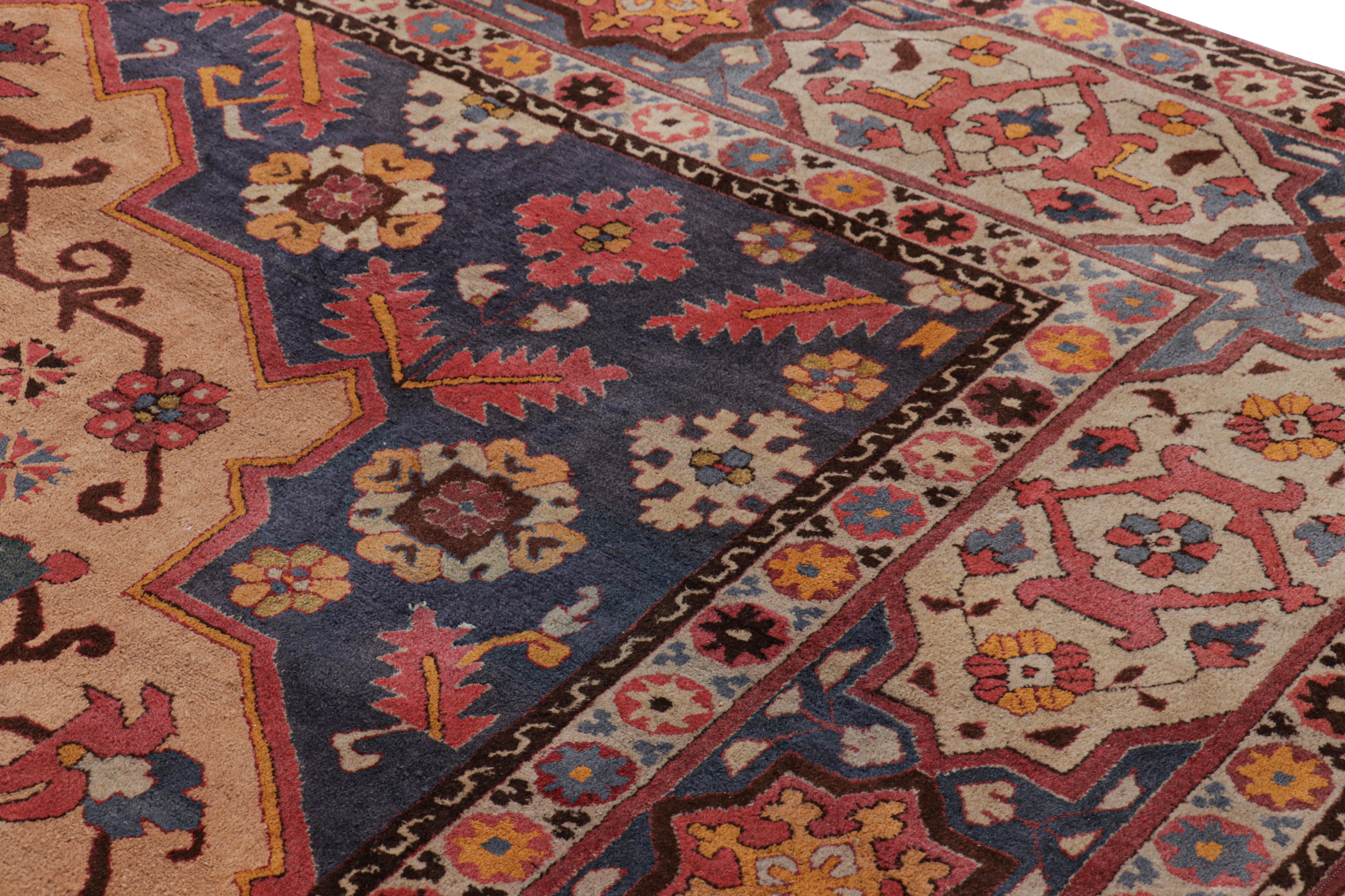 German Antique Hooked Rug with Polychromatic Florals and Medallion For Sale