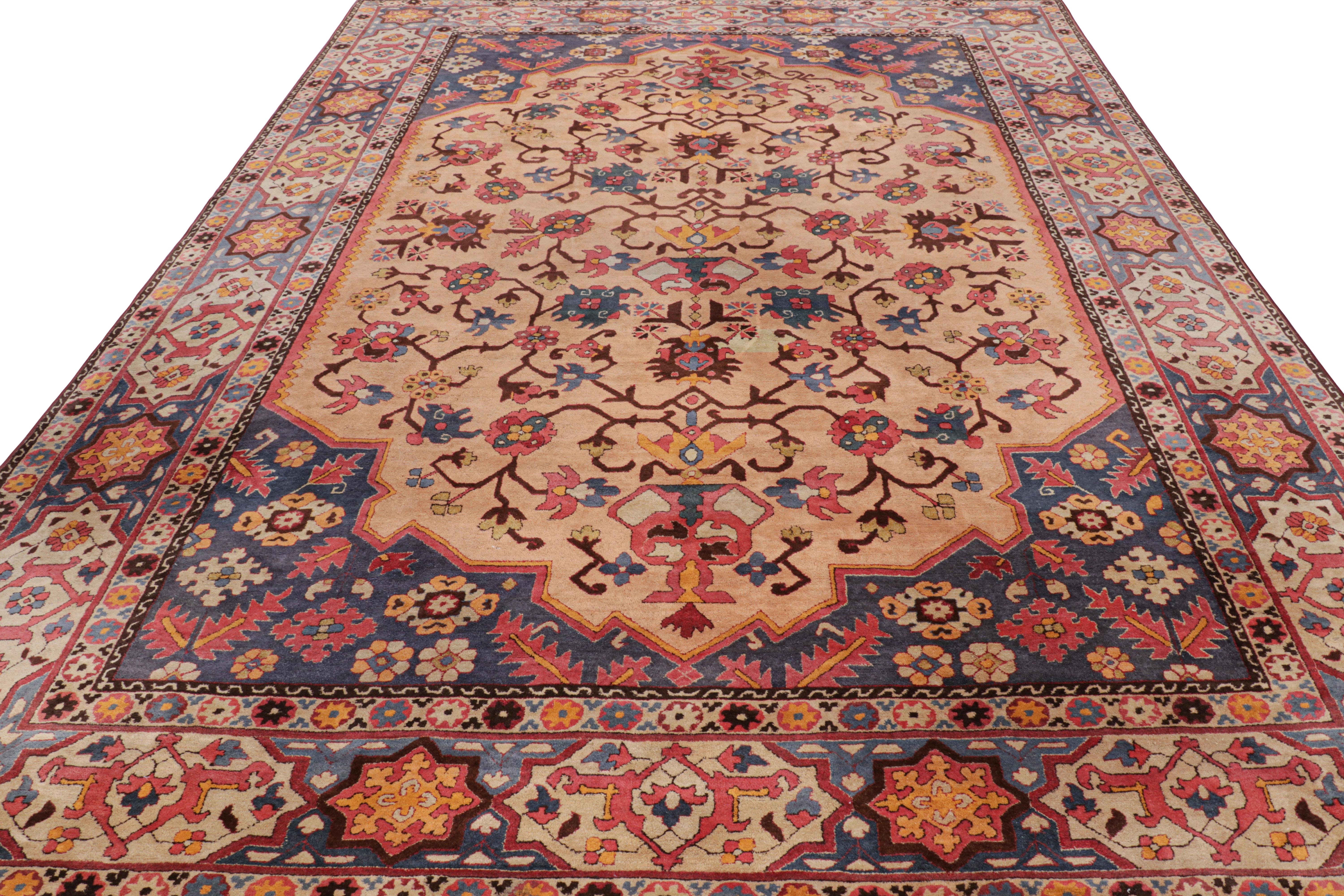 Hand-Knotted Antique Hooked Rug with Polychromatic Florals and Medallion For Sale