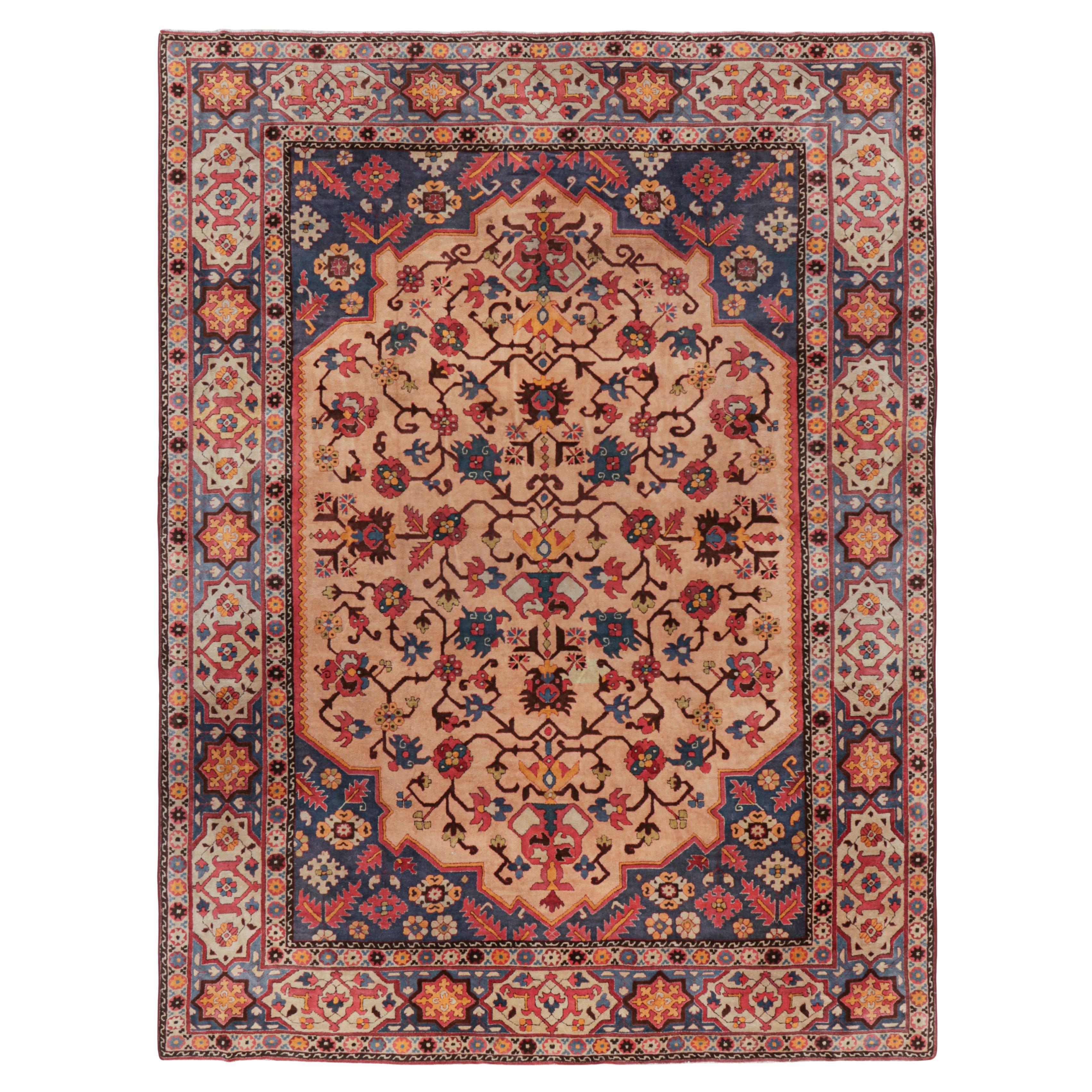 Antique Hooked Rug with Polychromatic Florals and Medallion