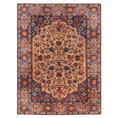 Antique Hooked Rug with Polychromatic Florals and Medallion