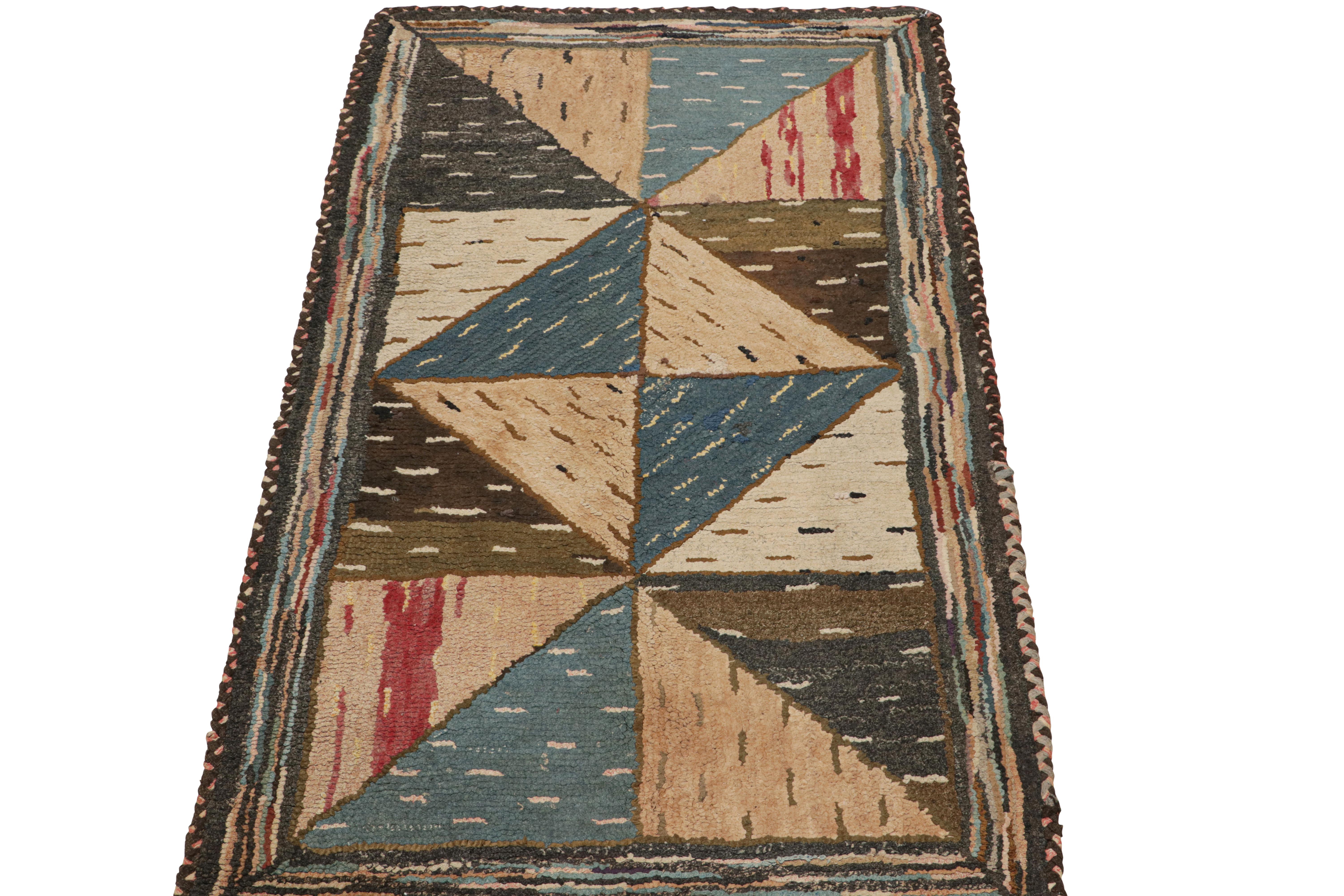 American Antique Hooked Rug with Polychromatic Geometric Patterns, from Rug & Kilim