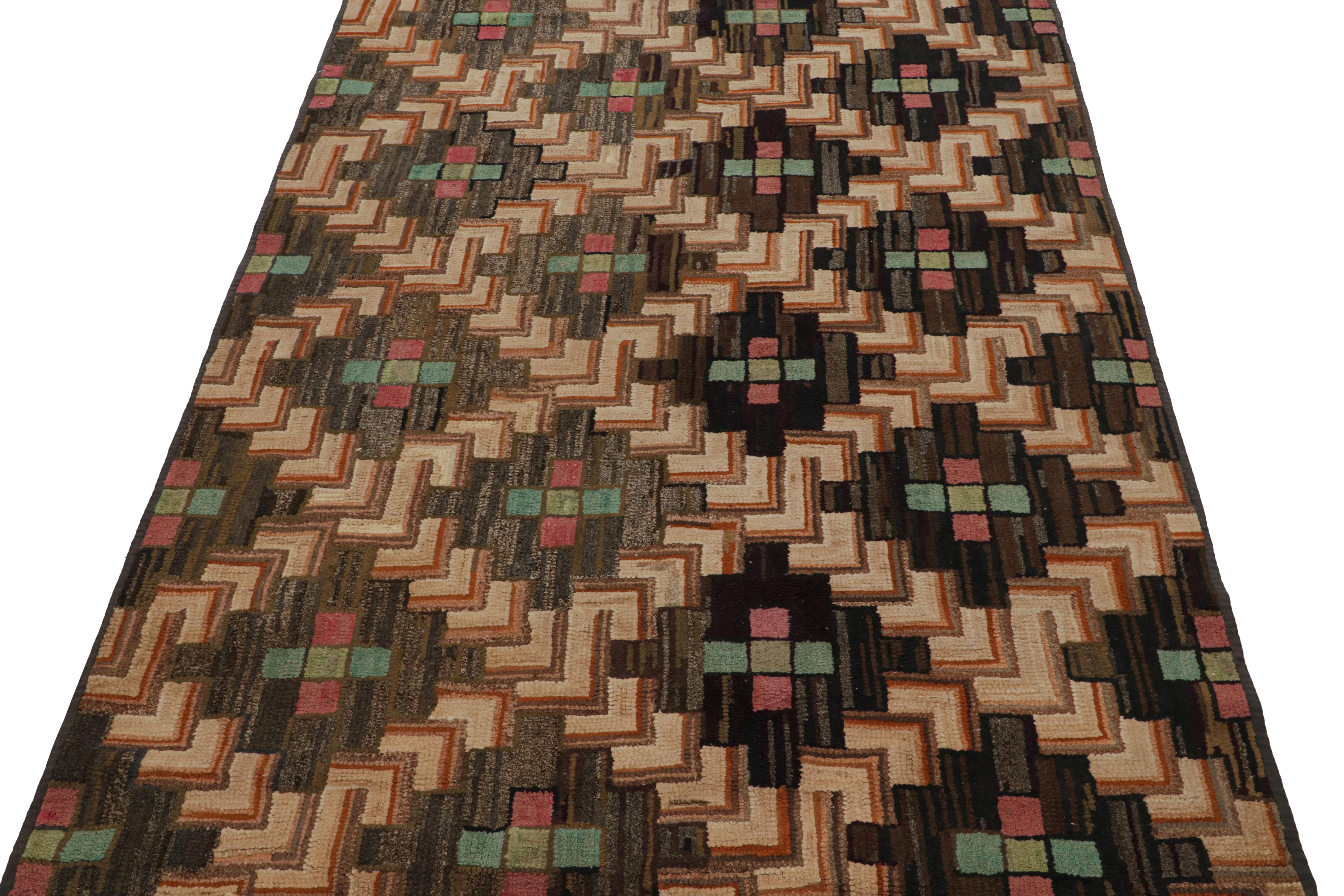American Antique Hooked Rug with Polychromatic Geometric Patterns, from Rug & Kilim For Sale