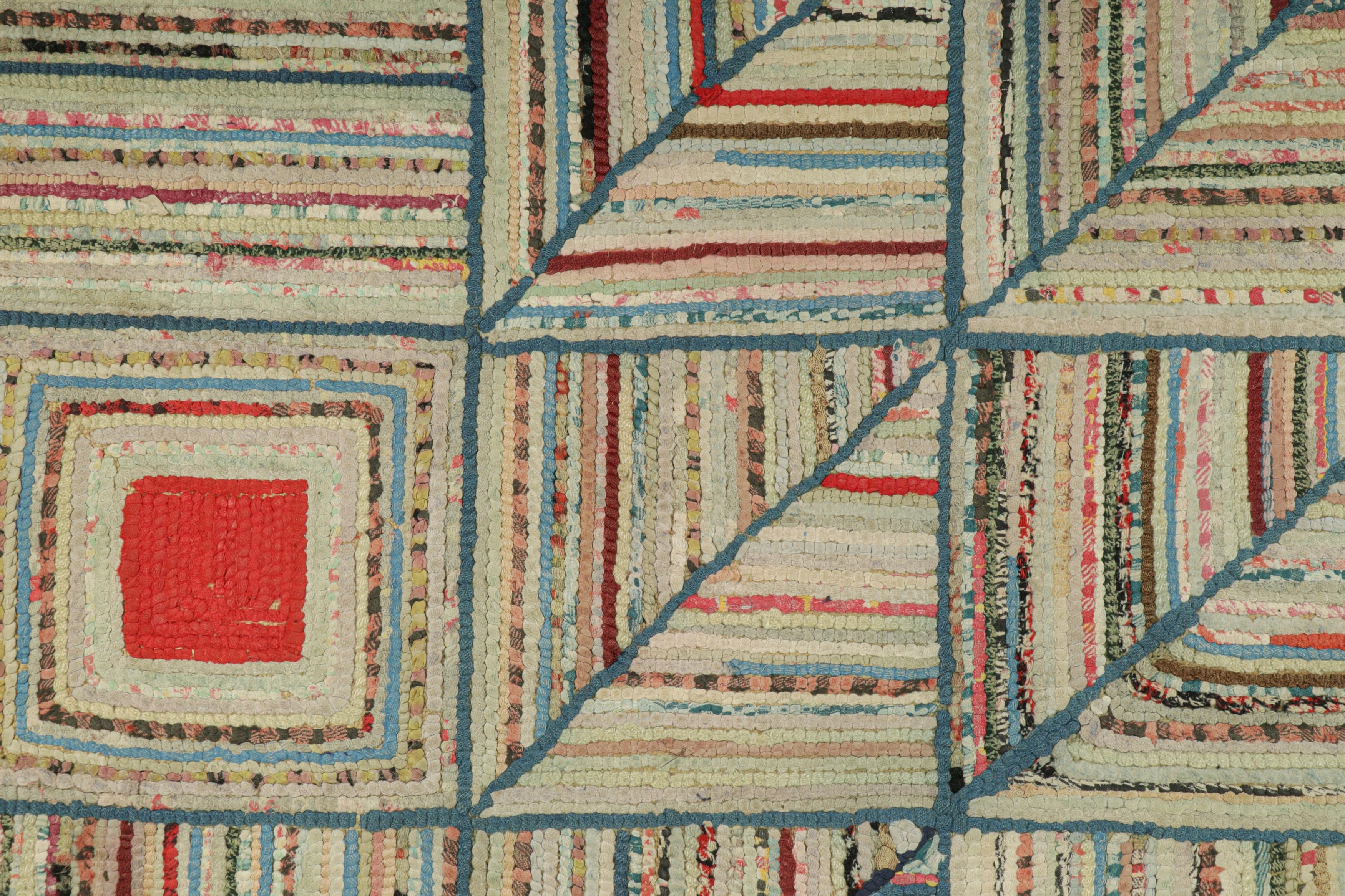 American Antique Hooked Rug With Polychromatic Geometric Patterns From Rug & Kilim For Sale