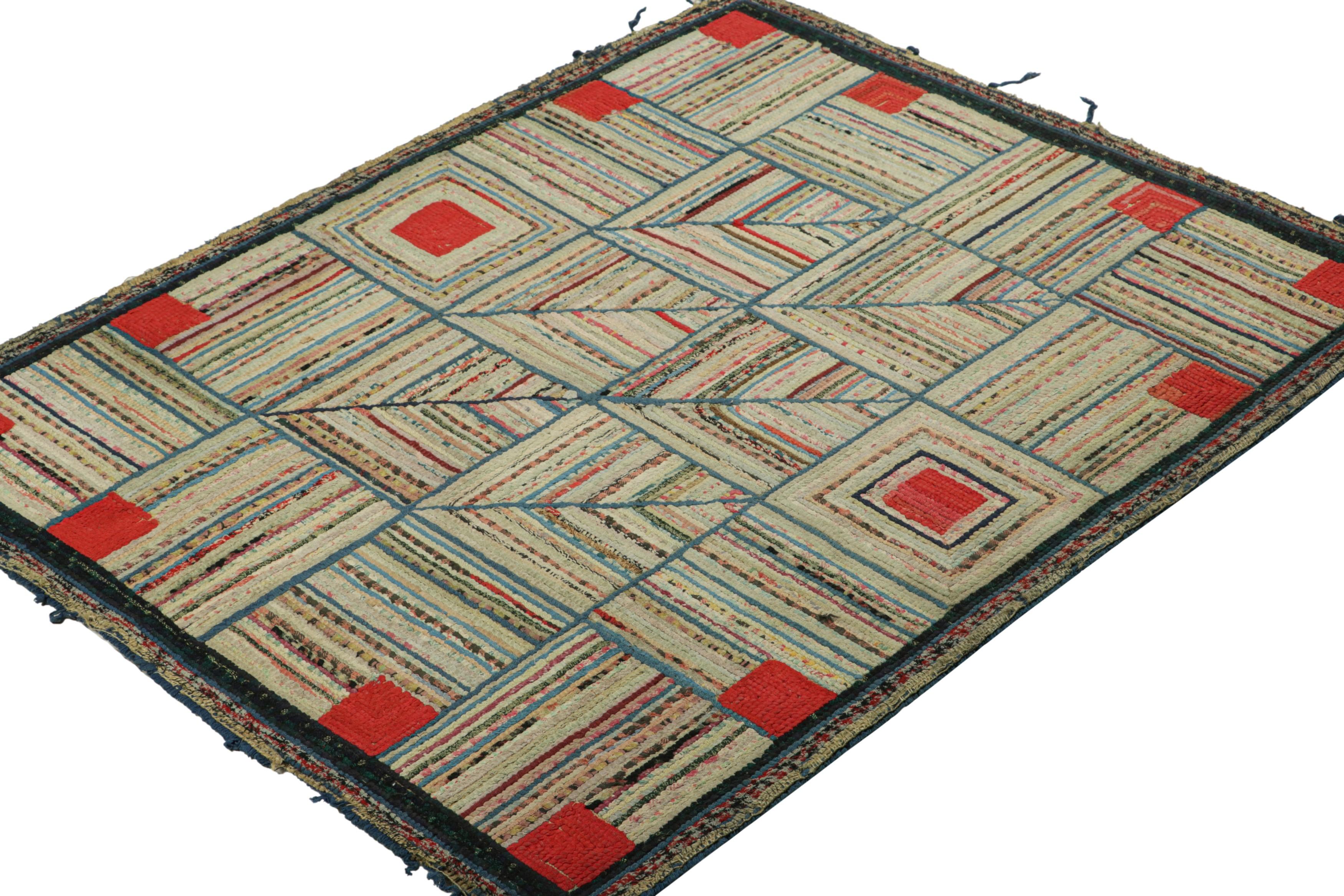 Hand-Knotted Antique Hooked Rug With Polychromatic Geometric Patterns From Rug & Kilim For Sale