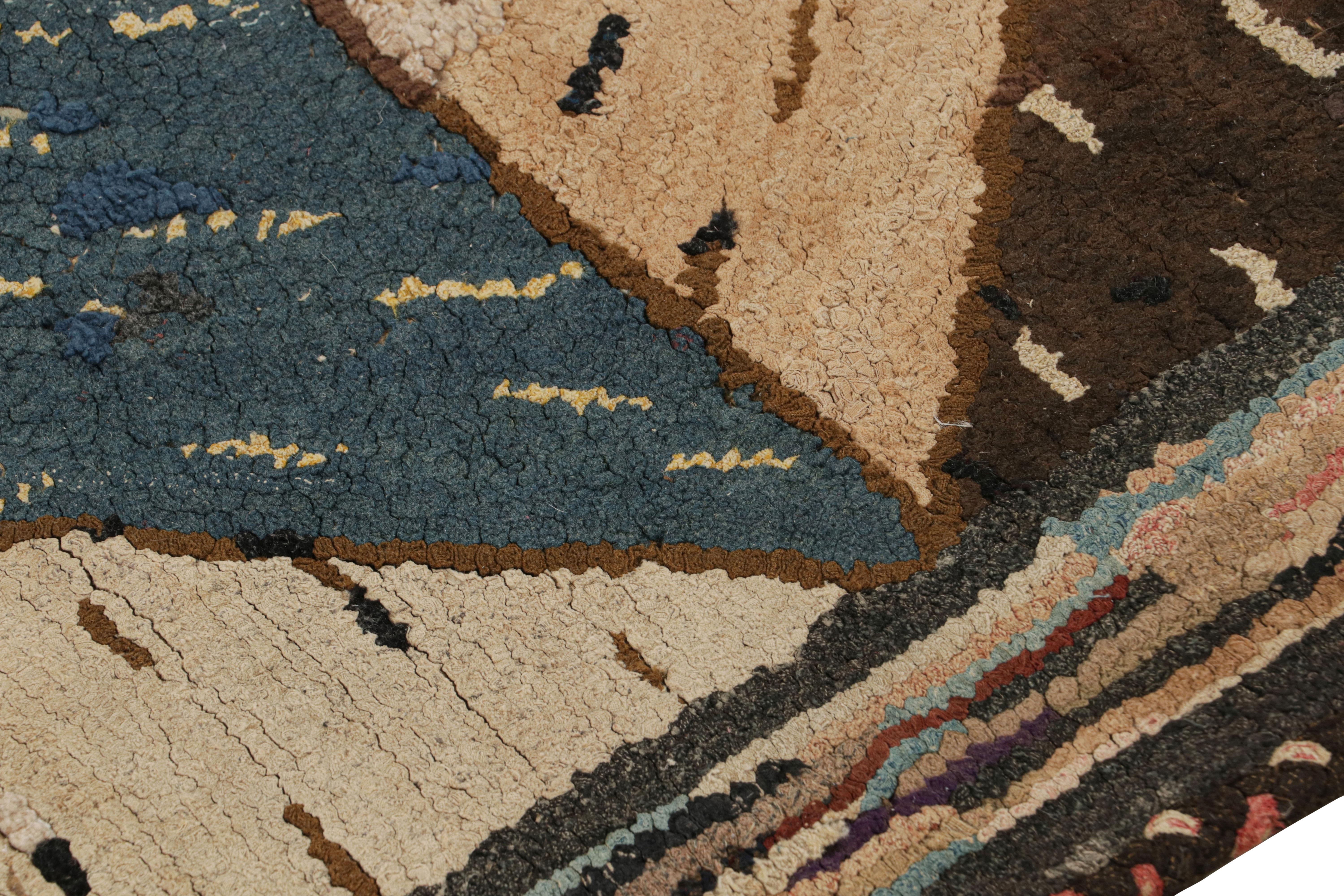 Early 20th Century Antique Hooked Rug with Polychromatic Geometric Patterns, from Rug & Kilim