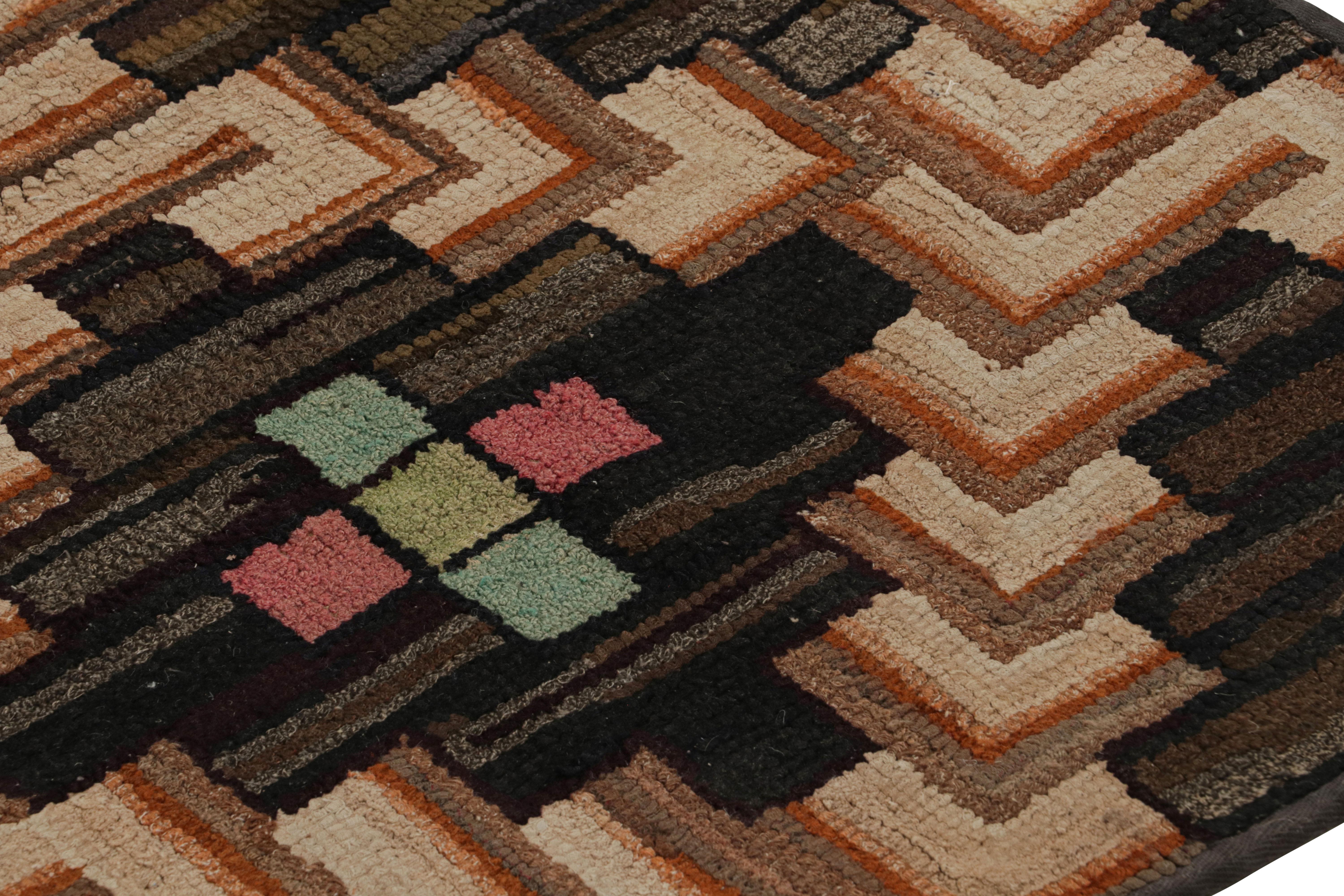 Early 20th Century Antique Hooked Rug with Polychromatic Geometric Patterns, from Rug & Kilim For Sale