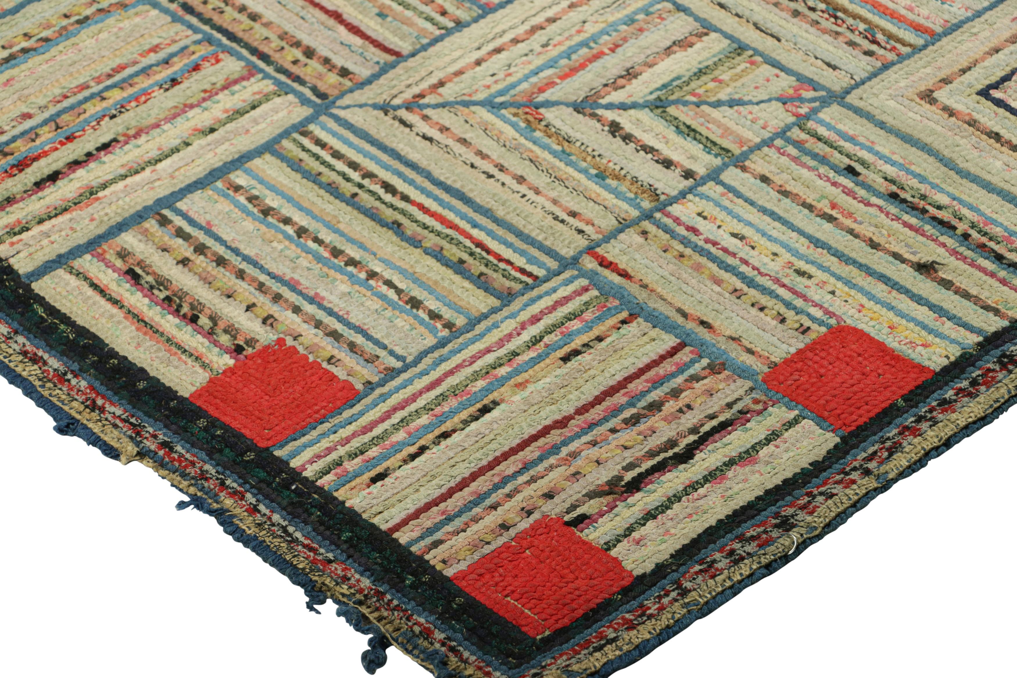 Early 20th Century Antique Hooked Rug With Polychromatic Geometric Patterns From Rug & Kilim For Sale