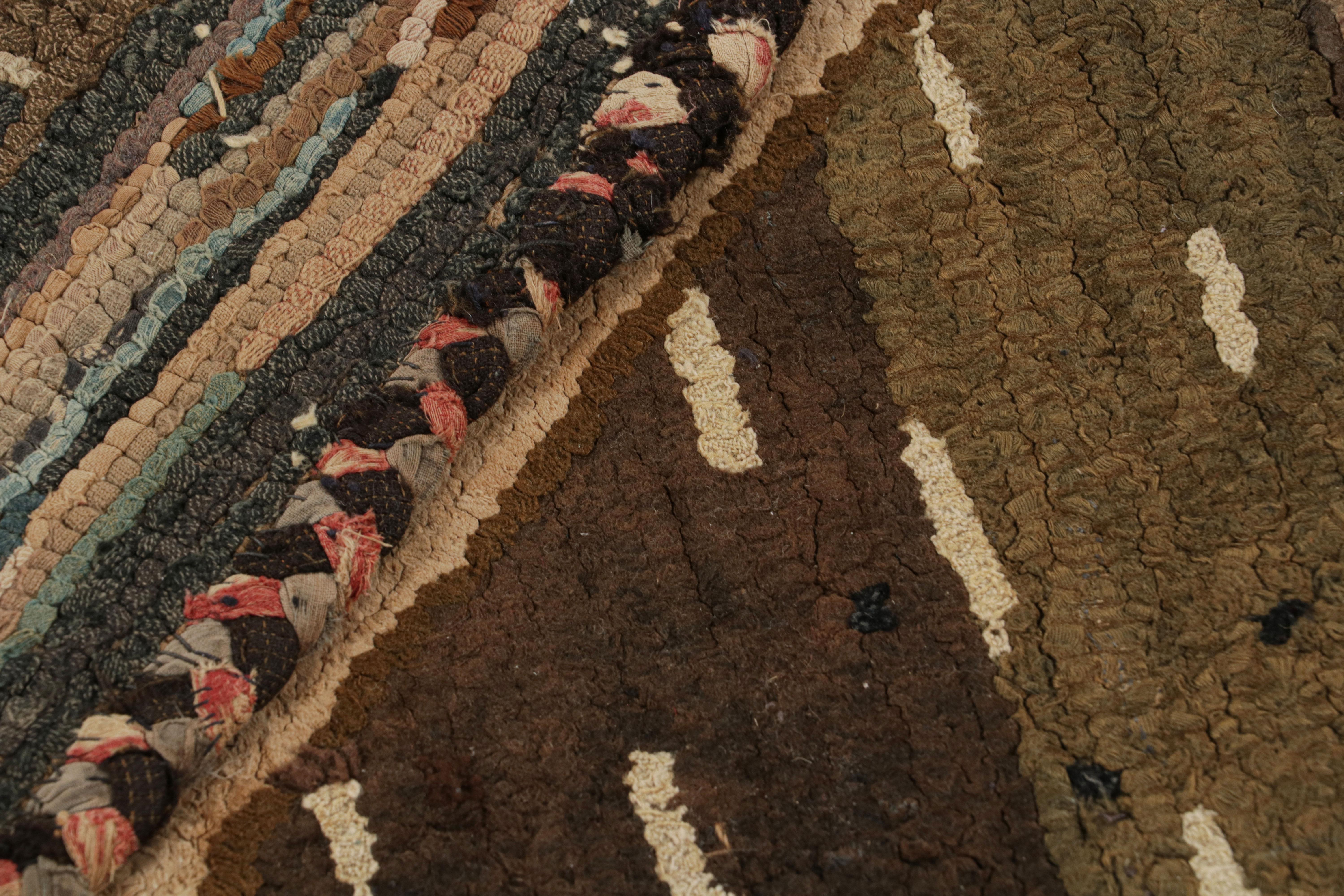Wool Antique Hooked Rug with Polychromatic Geometric Patterns, from Rug & Kilim