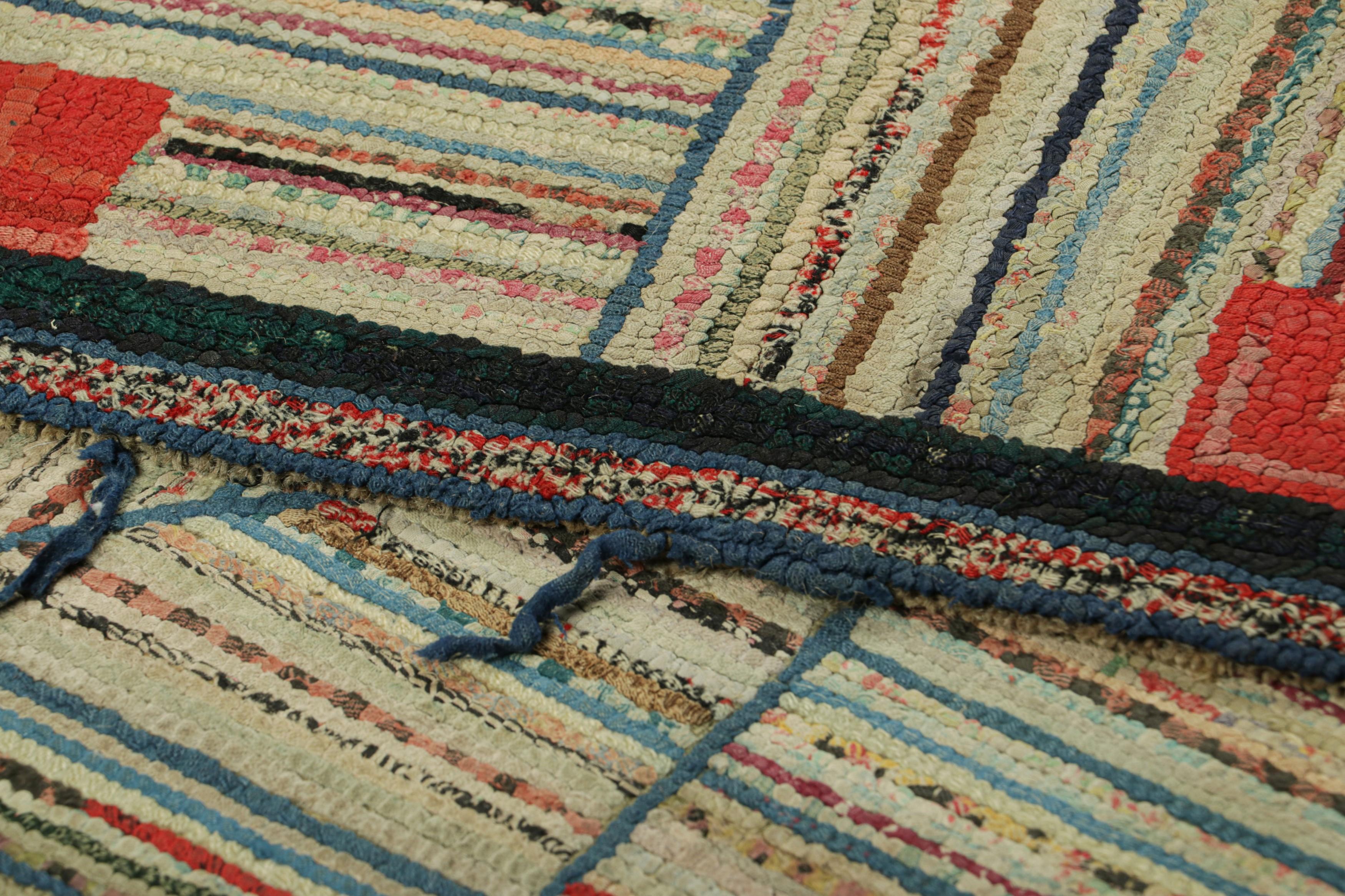 Wool Antique Hooked Rug With Polychromatic Geometric Patterns From Rug & Kilim For Sale