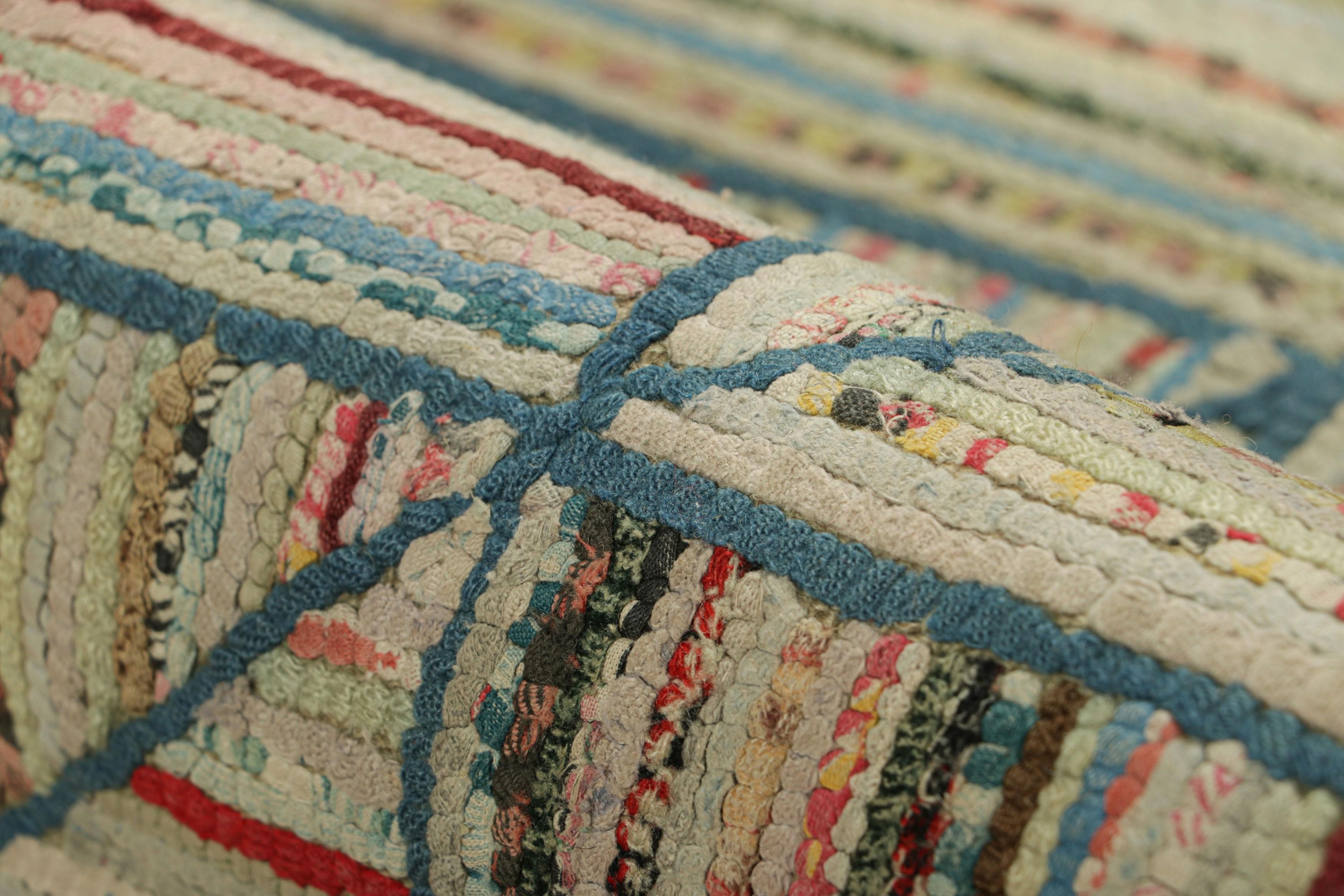 Antique Hooked Rug With Polychromatic Geometric Patterns From Rug & Kilim For Sale 1