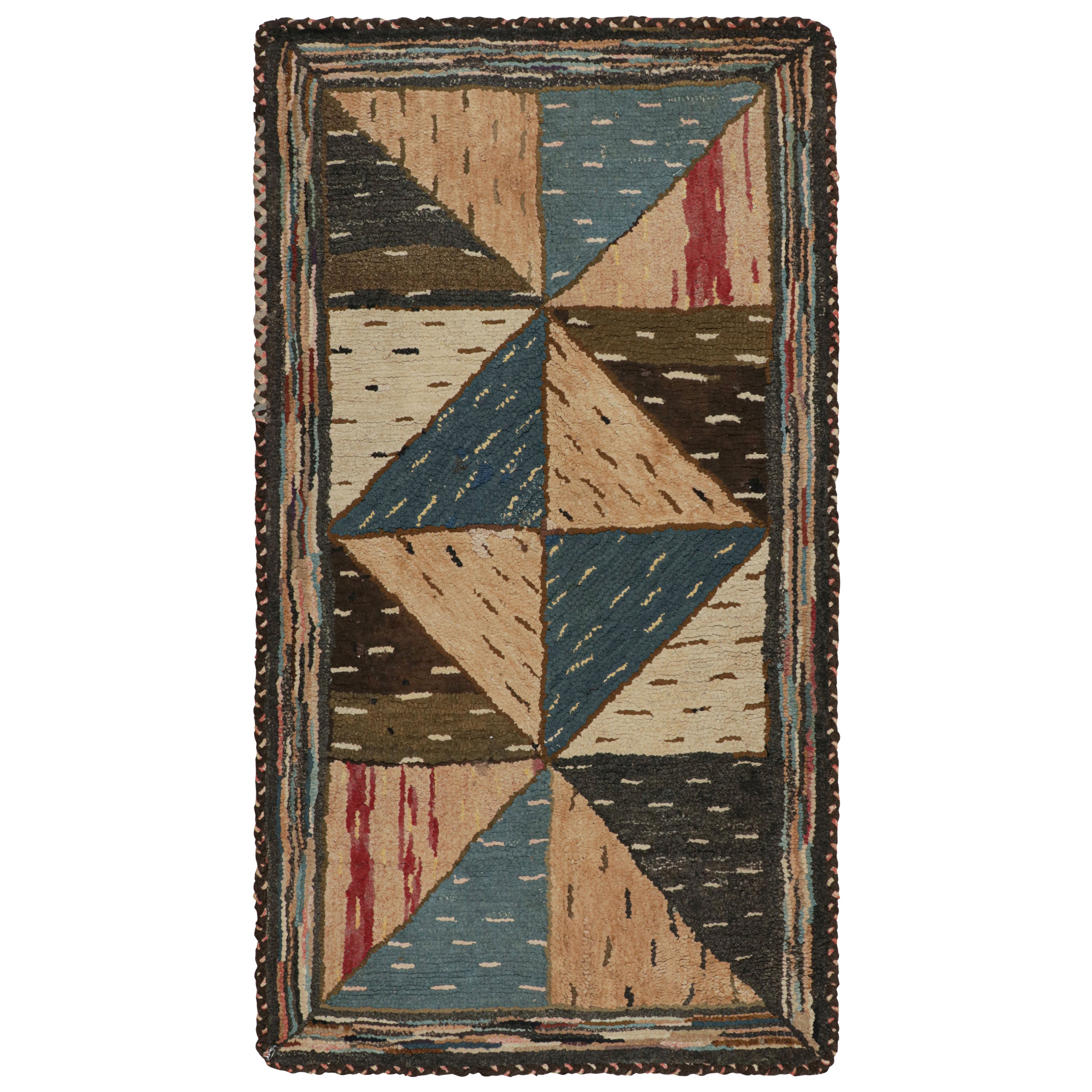 Antique Hooked Rug with Polychromatic Geometric Patterns, from Rug & Kilim