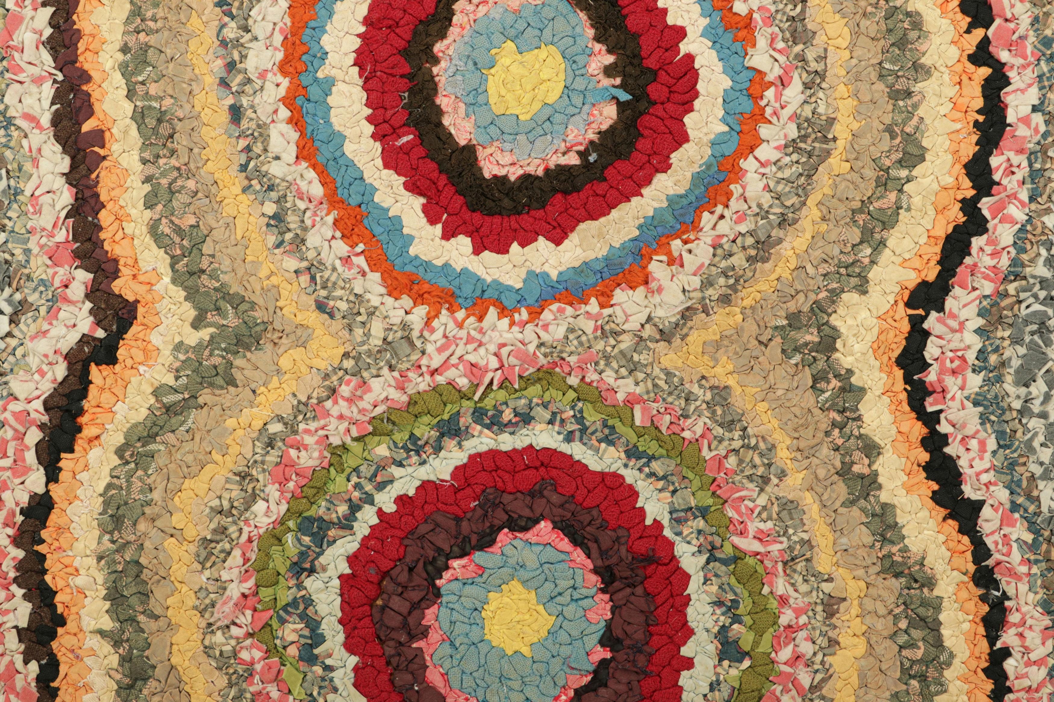 American Antique Hooked Rug With Polychromatic Geometric Patterns  Rug & Kilim For Sale