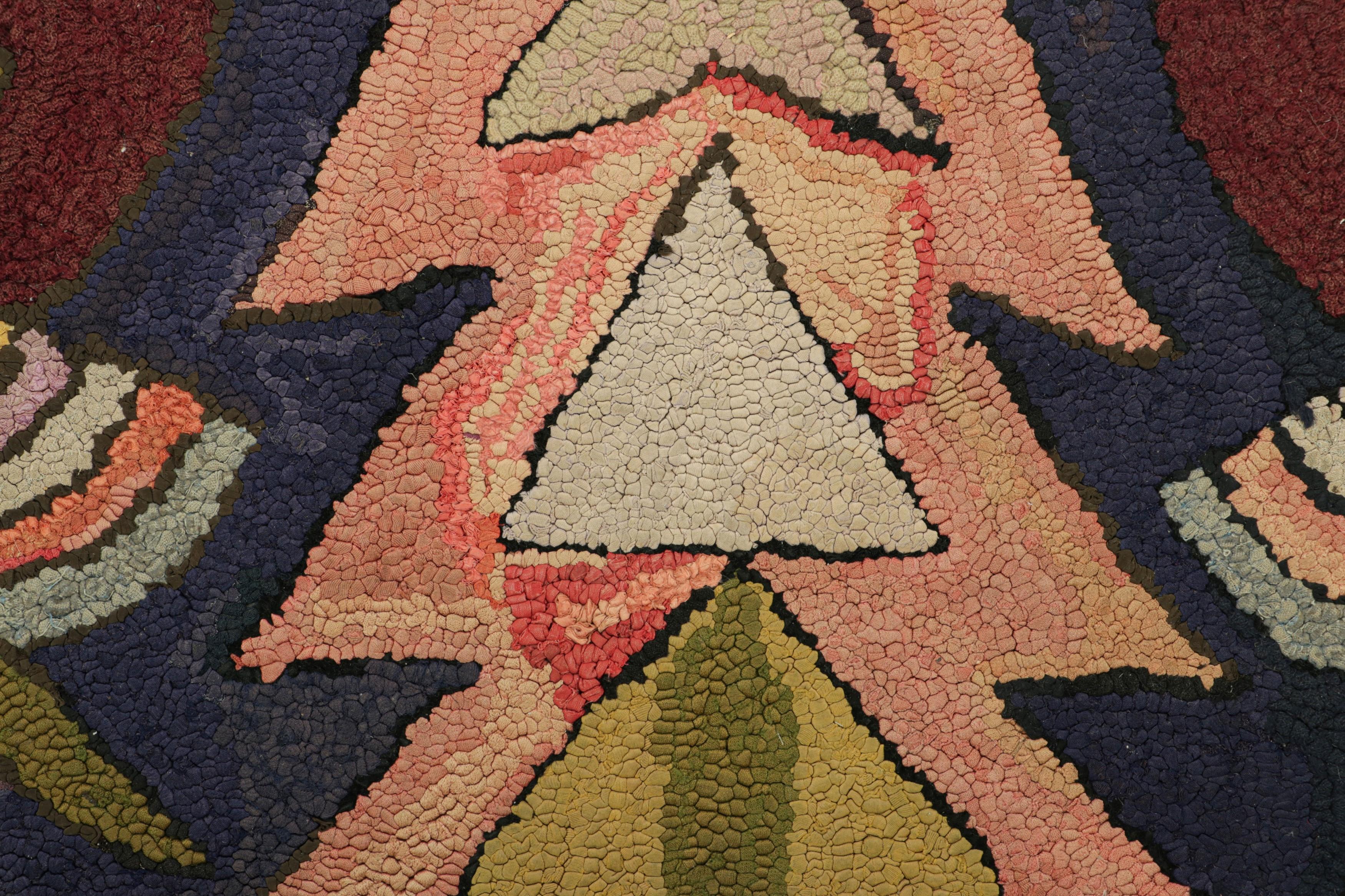 American Antique Hooked Rug with Polychromatic Geometric Patterns  Rug & Kilim For Sale