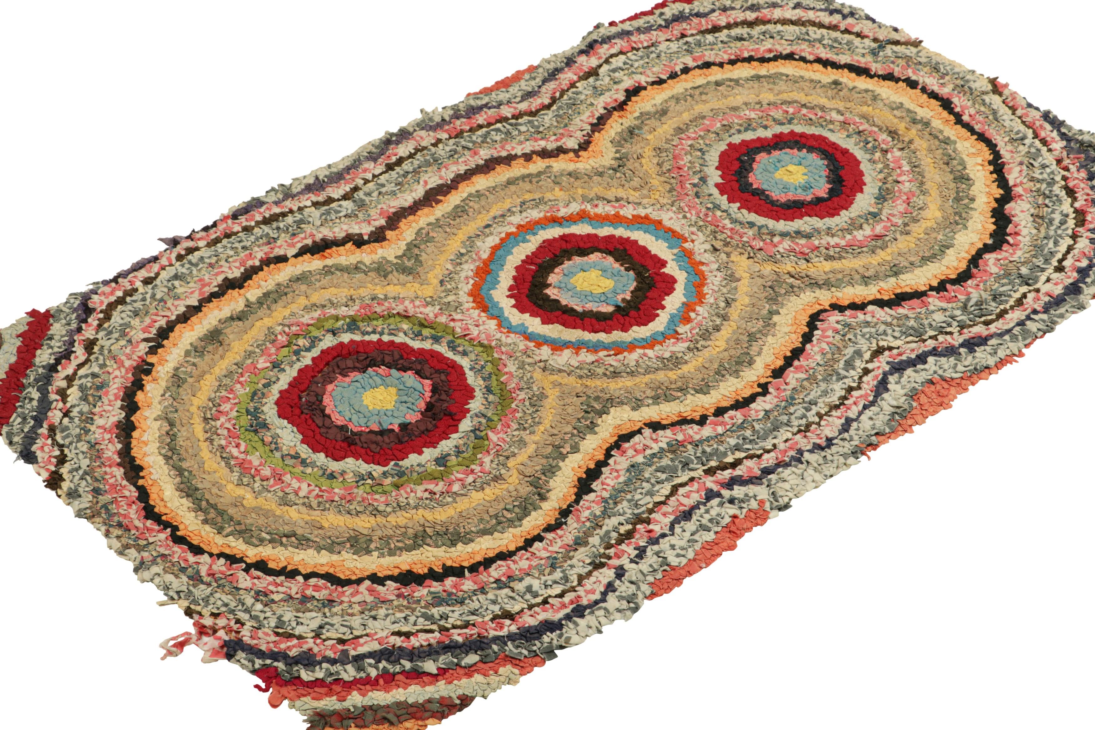 Hand-Knotted Antique Hooked Rug With Polychromatic Geometric Patterns  Rug & Kilim For Sale