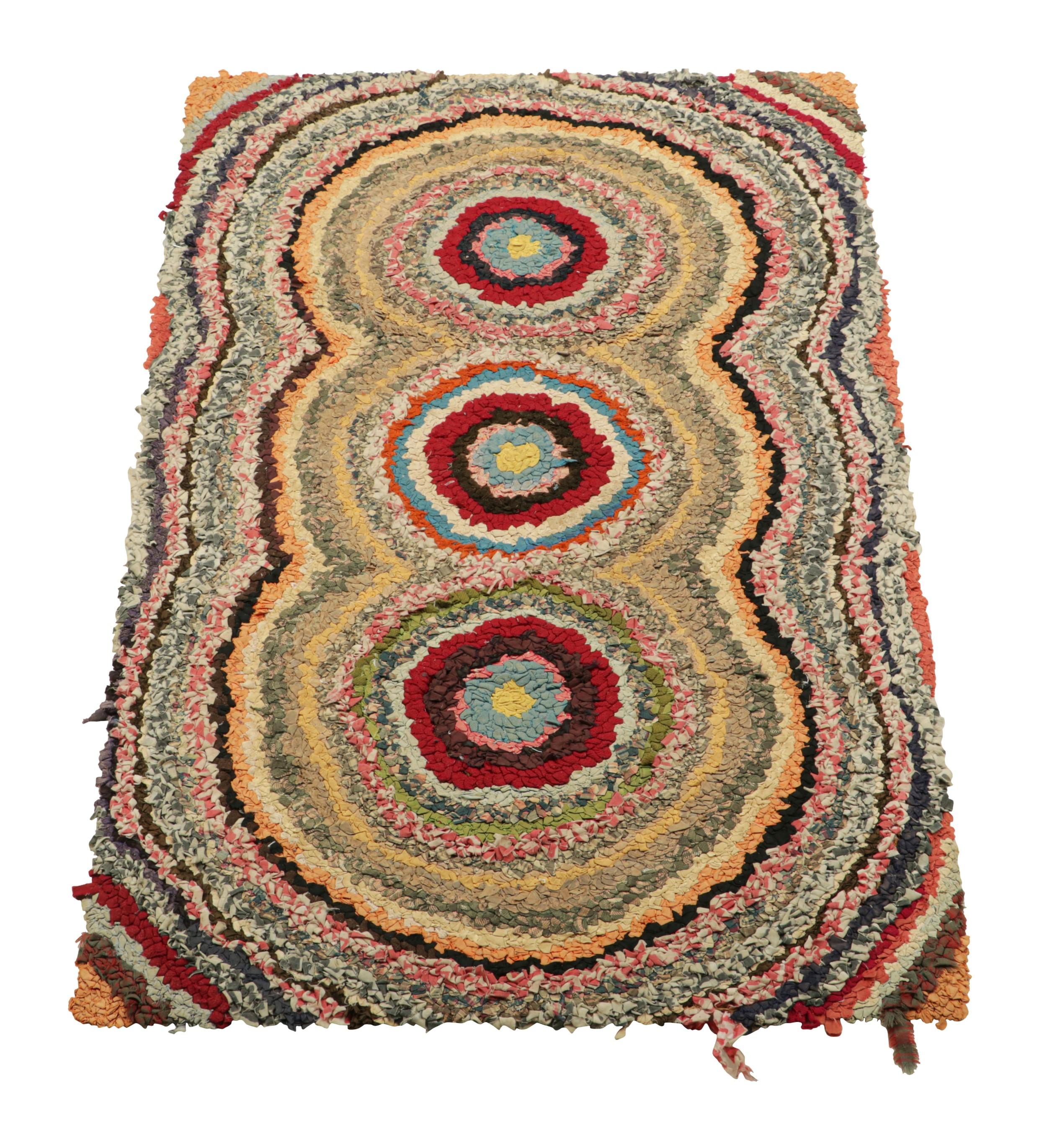 Antique Hooked Rug With Polychromatic Geometric Patterns  Rug & Kilim In Good Condition For Sale In Long Island City, NY