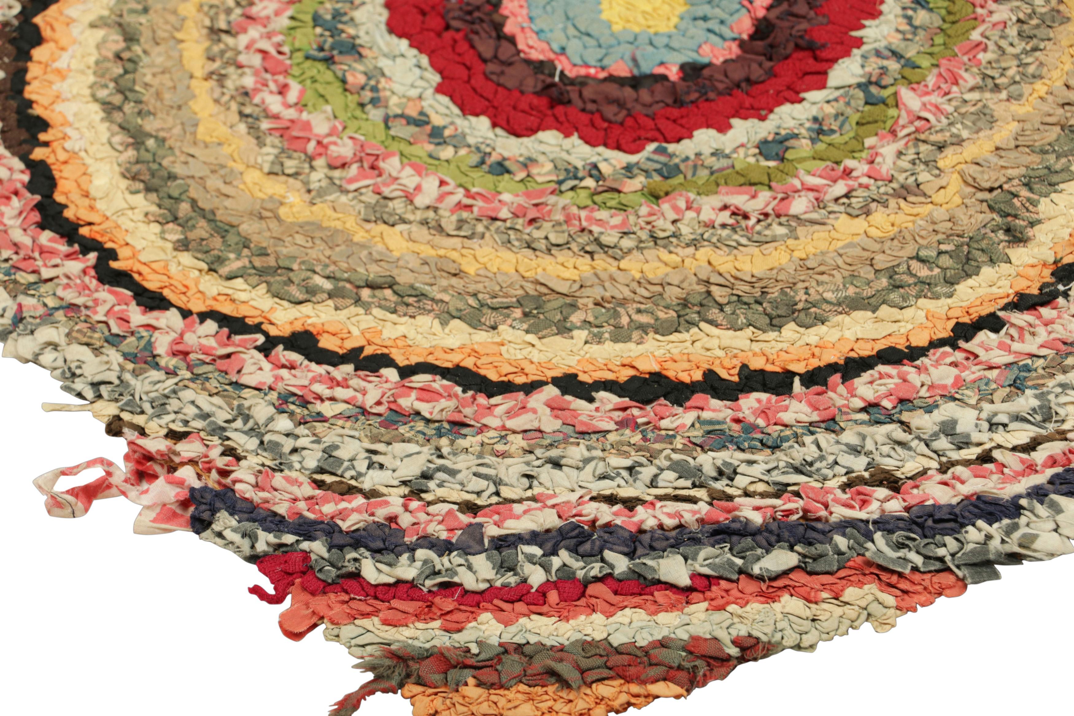 Early 20th Century Antique Hooked Rug With Polychromatic Geometric Patterns  Rug & Kilim For Sale