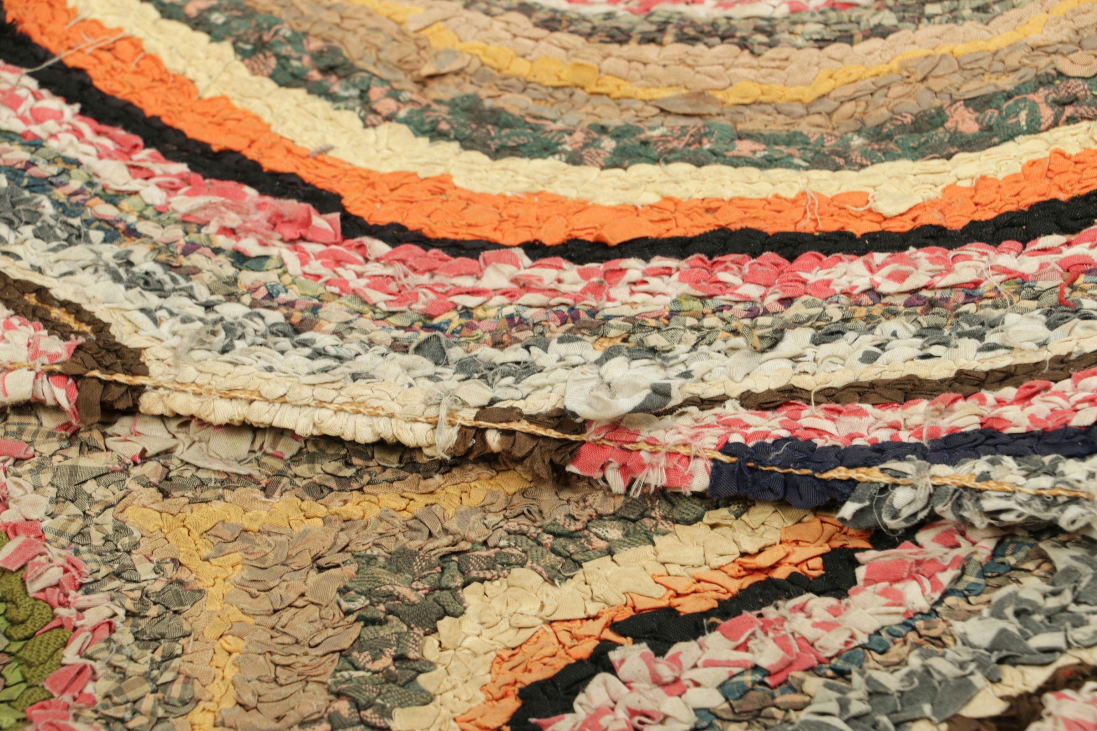 Wool Antique Hooked Rug With Polychromatic Geometric Patterns  Rug & Kilim For Sale