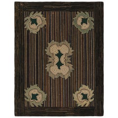 Antique Hooked Rug with Polychromatic Stripes and Medallions, from Rug & Kilim