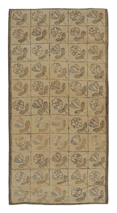 Antique Hooked Rug with Quatrefoil Floral Tile Design - Rug & Kilim