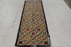 Antique Hooked Runner in Brown with Floral Patterns & Chevrons  Rug & Kilim