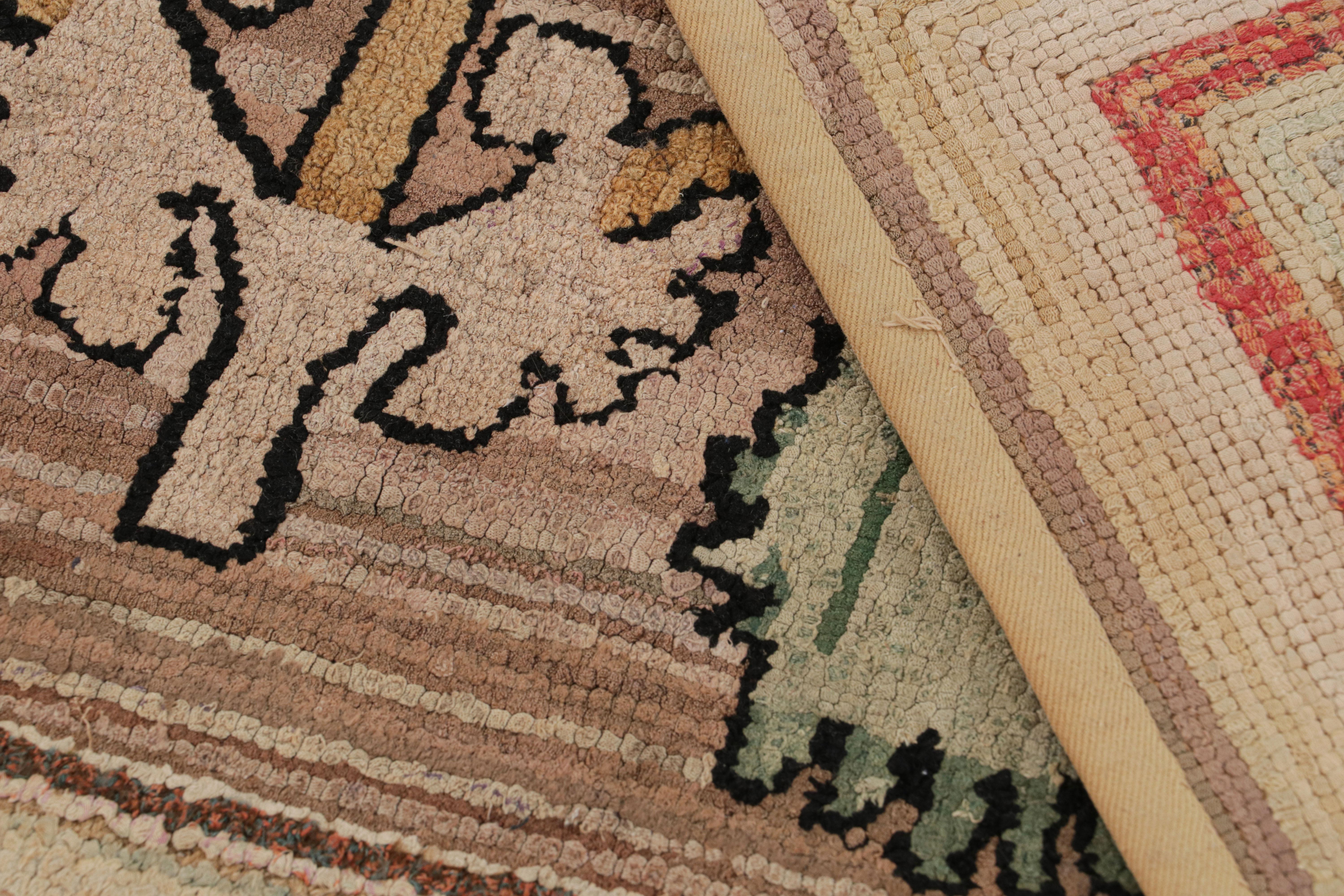 Early 20th Century Antique Hooked Runner Rug in Beige with Green Bird Pictorials, from Rug & Kilim