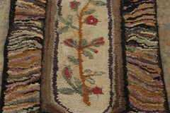 Antique Hooked Runner with Floral Casket Medallion & Striae - Rug & Kilim