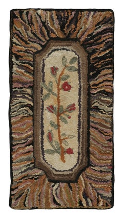 Antique Hooked Runner with Floral Casket Medallion & Striae - Rug & Kilim