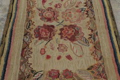 Antique Hooked Runner with Floral Medallion & Vine Border - Rug & Kilim