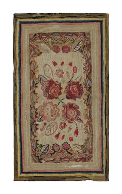 Antique Hooked Runner with Floral Medallion & Vine Border - Rug & Kilim