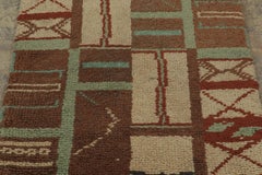 Antique Hooked Runner with Geometric Design in Brown & Green - Rug & Kilim