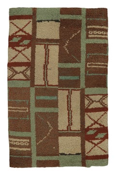 Antique Hooked Runner with Geometric Design in Brown & Green - Rug & Kilim