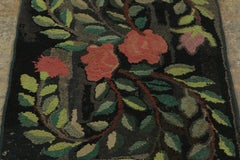 Antique Hooked Runner with Striking Flowers & Vinery in Red & Green -Rug & Kilim
