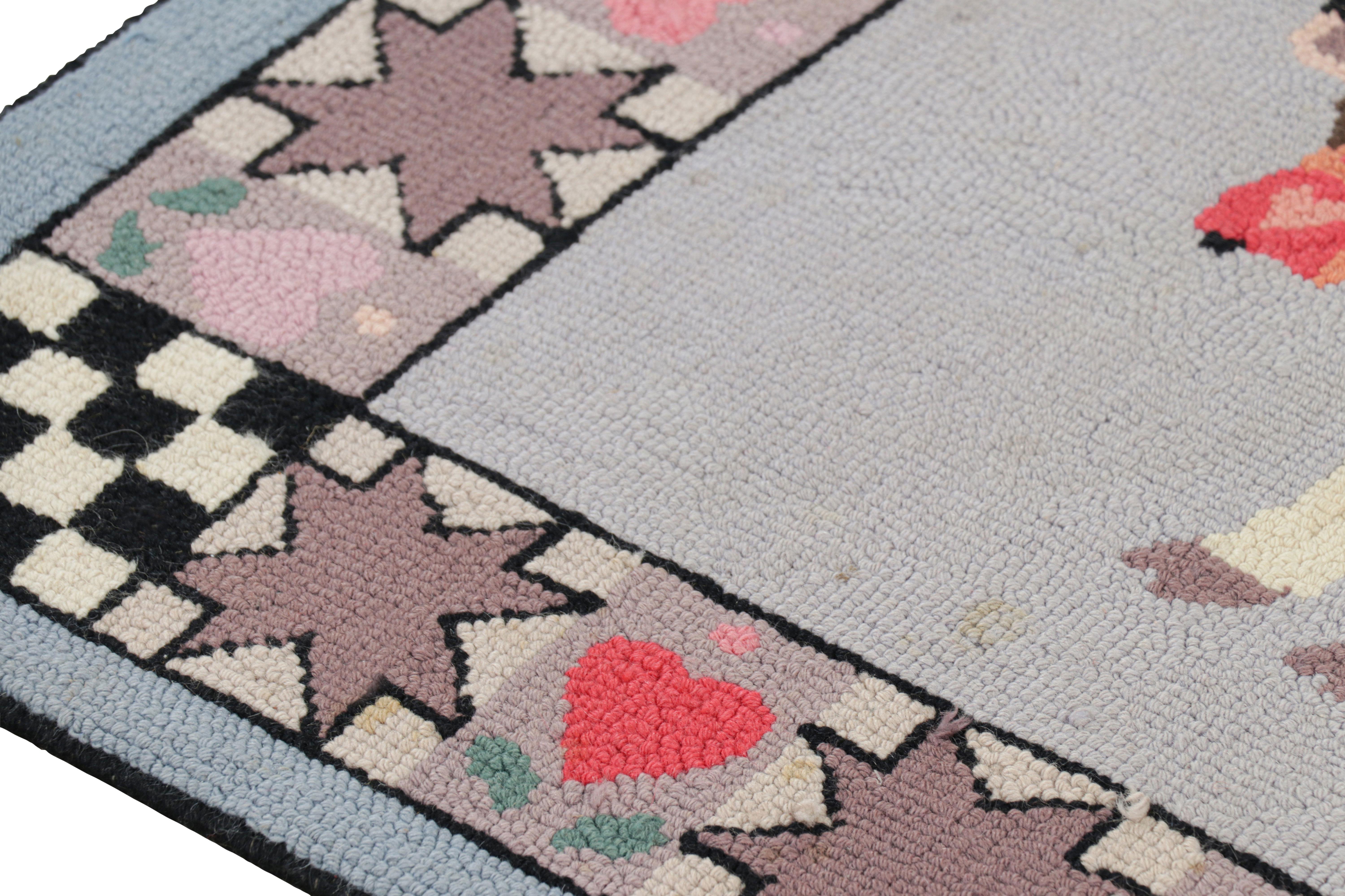 American Antique Hooked Square Rug with Animal Pictorials & Patterns, from Rug & Kilim For Sale