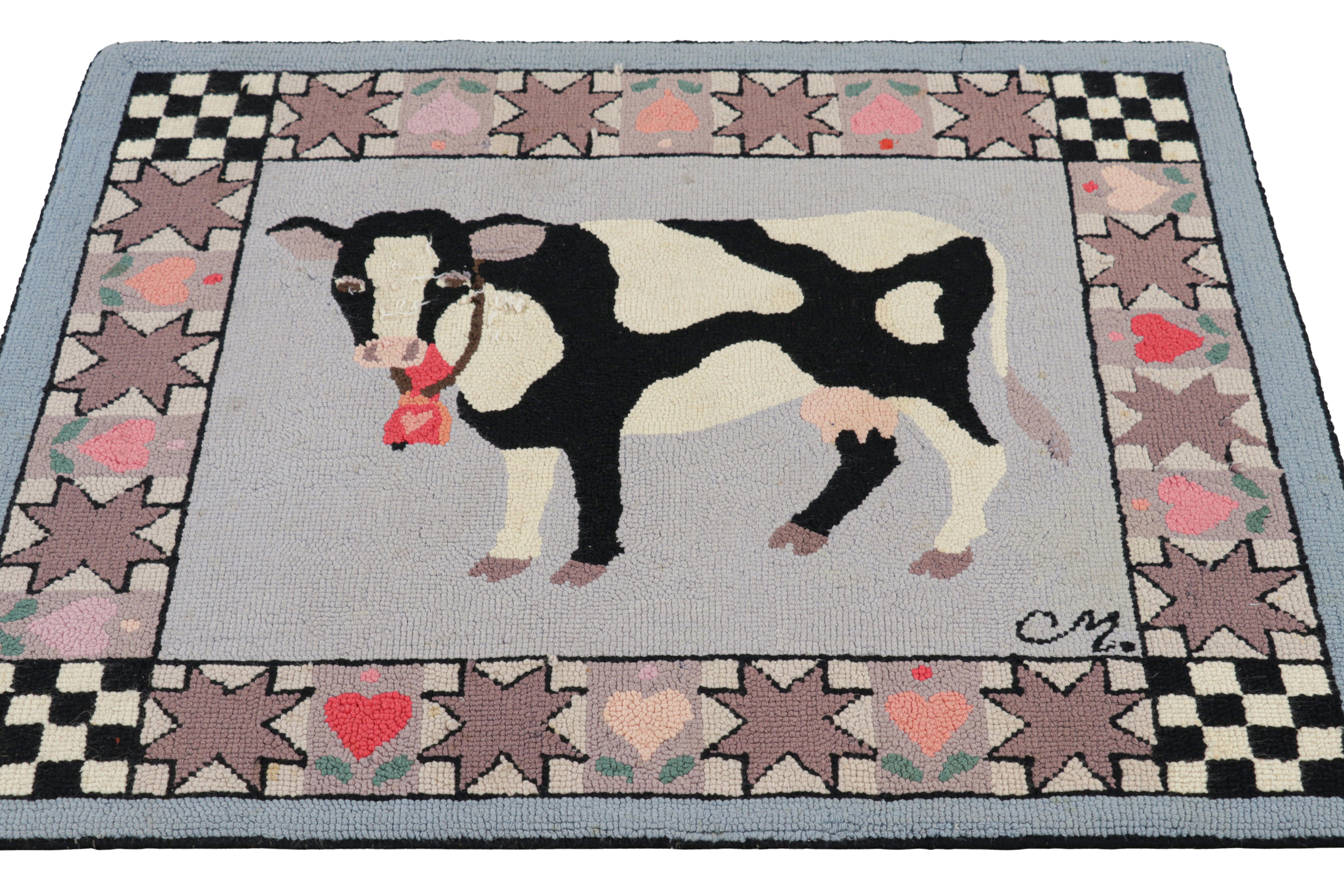 Antique Hooked Square Rug with Animal Pictorials & Patterns, from Rug & Kilim In Good Condition For Sale In Long Island City, NY