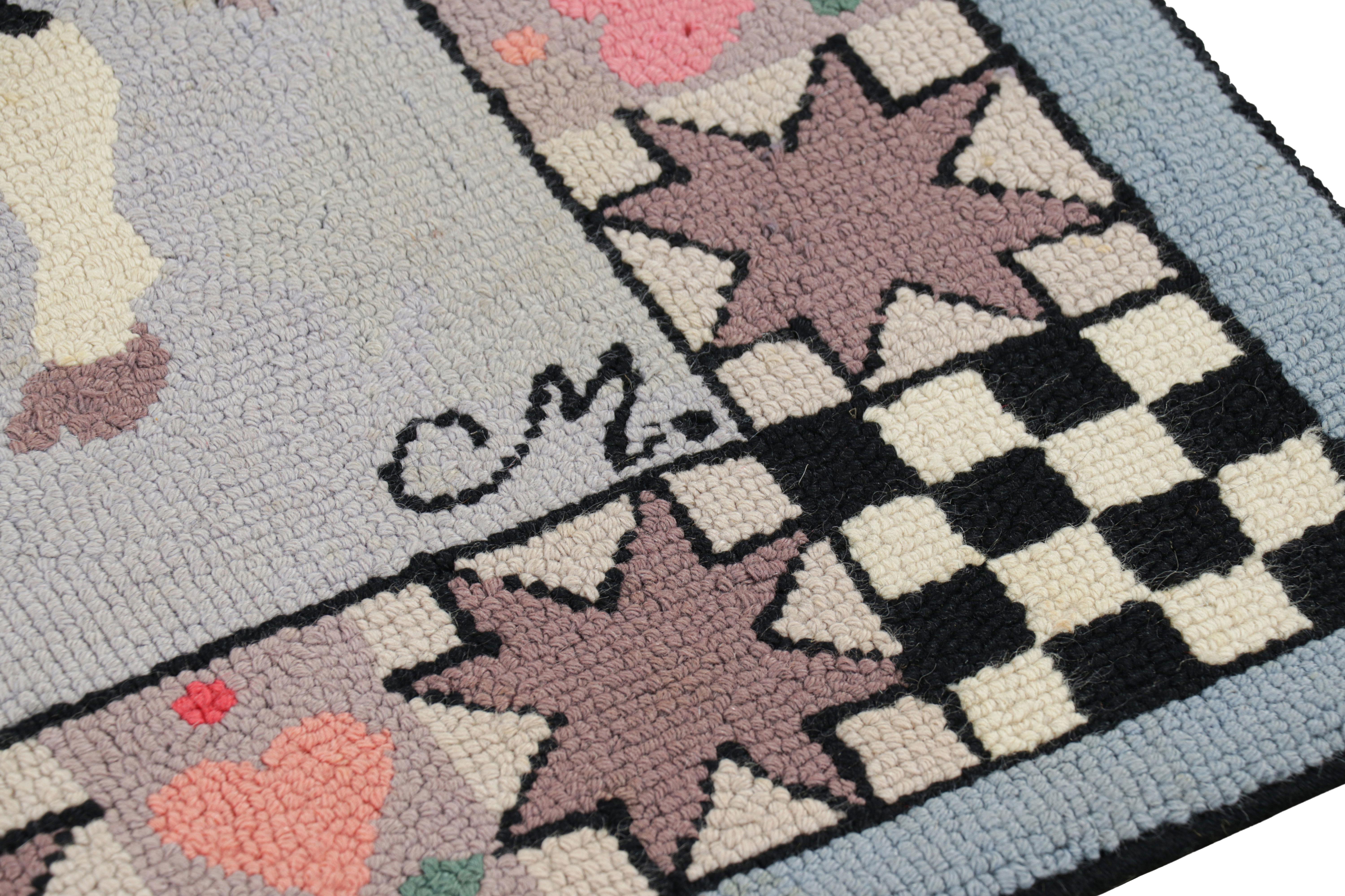 Early 20th Century Antique Hooked Square Rug with Animal Pictorials & Patterns, from Rug & Kilim For Sale