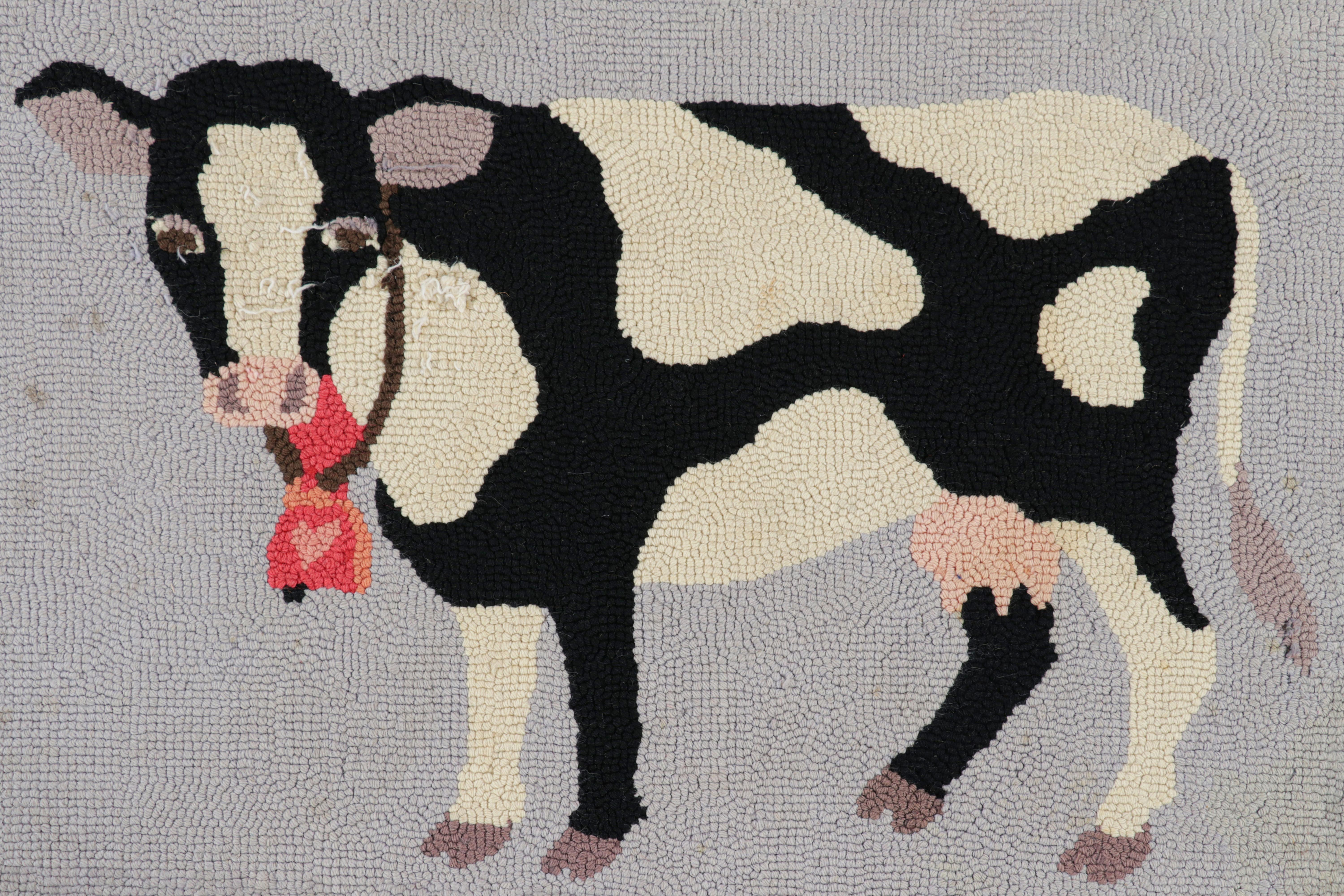 Wool Antique Hooked Square Rug with Animal Pictorials & Patterns, from Rug & Kilim For Sale